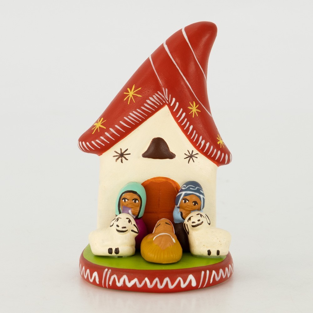 BELEN PESEBRE ARTESANAL NAVIDAD ESCENA CABAÑA TECHO VERDE