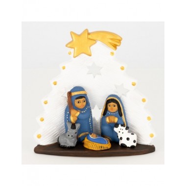BELEN PESEBRE ARTESANAL NAVIDAD ESCENA ÁRBOL BLANCO