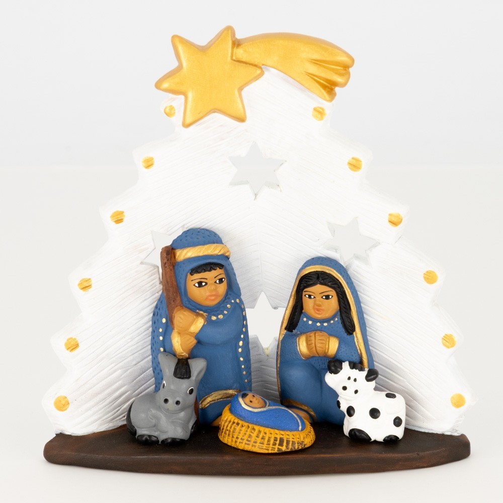 BELEN PESEBRE ARTESANAL NAVIDAD ESCENA ÁRBOL BLANCO