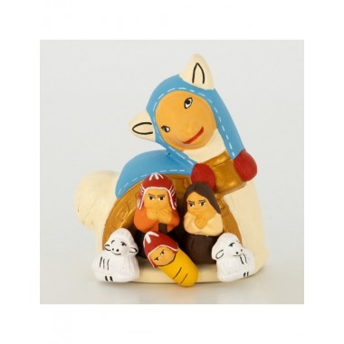 BELEN PESEBRE ARTESANAL NAVIDAD ESCENA LAMA