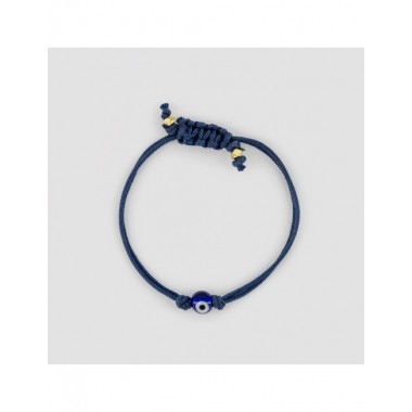 PULSERA ARTESANAL DE CORDÓN CUENTA VIDRIO AZUL OJO 