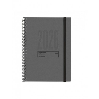 AGENDA 2026 DE PAPEL RECICLADO PLUS GRAFITO CASTELLANO SEMANA VISTA