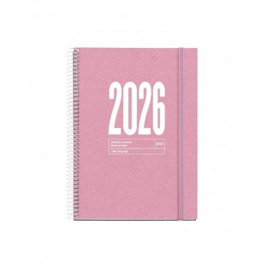 AGENDA 2026 DE PAPEL RECICLADO PLUS ROSA CASTELLANO SEMANA VISTA