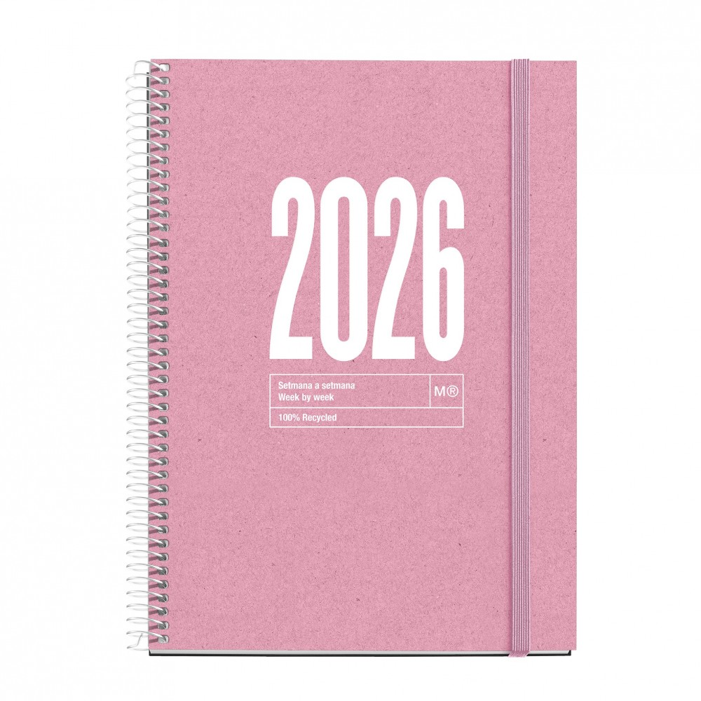 AGENDA 2026 DE PAPEL RECICLADO PLUS ROSA CATALÁN SEMANA VISTA
