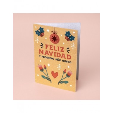 TARJETA DE NAVIDAD DE PAPEL PLANTABLE MOTIVO FELIZ NAVIDAD