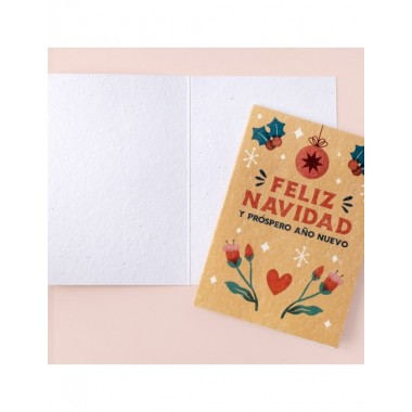 TARJETA DE NAVIDAD DE PAPEL PLANTABLE MOTIVO FELIZ NAVIDAD