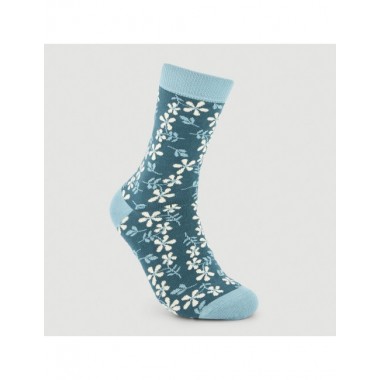 CALCETINES DE ALGODÓN ORGÁNICO MODELO NEW FLORES AZUL VERALUNA