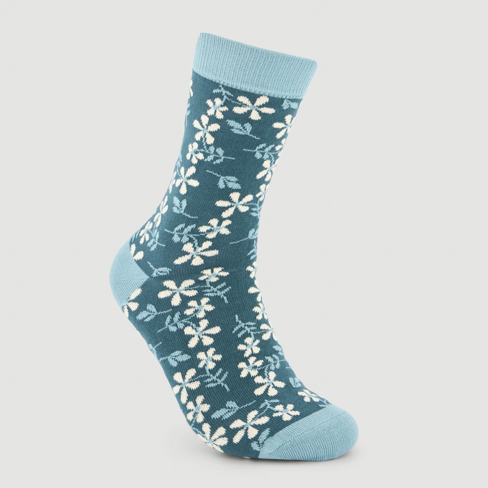 CALCETINES DE ALGODÓN ORGÁNICO MODELO NEW FLORES AZUL VERALUNA