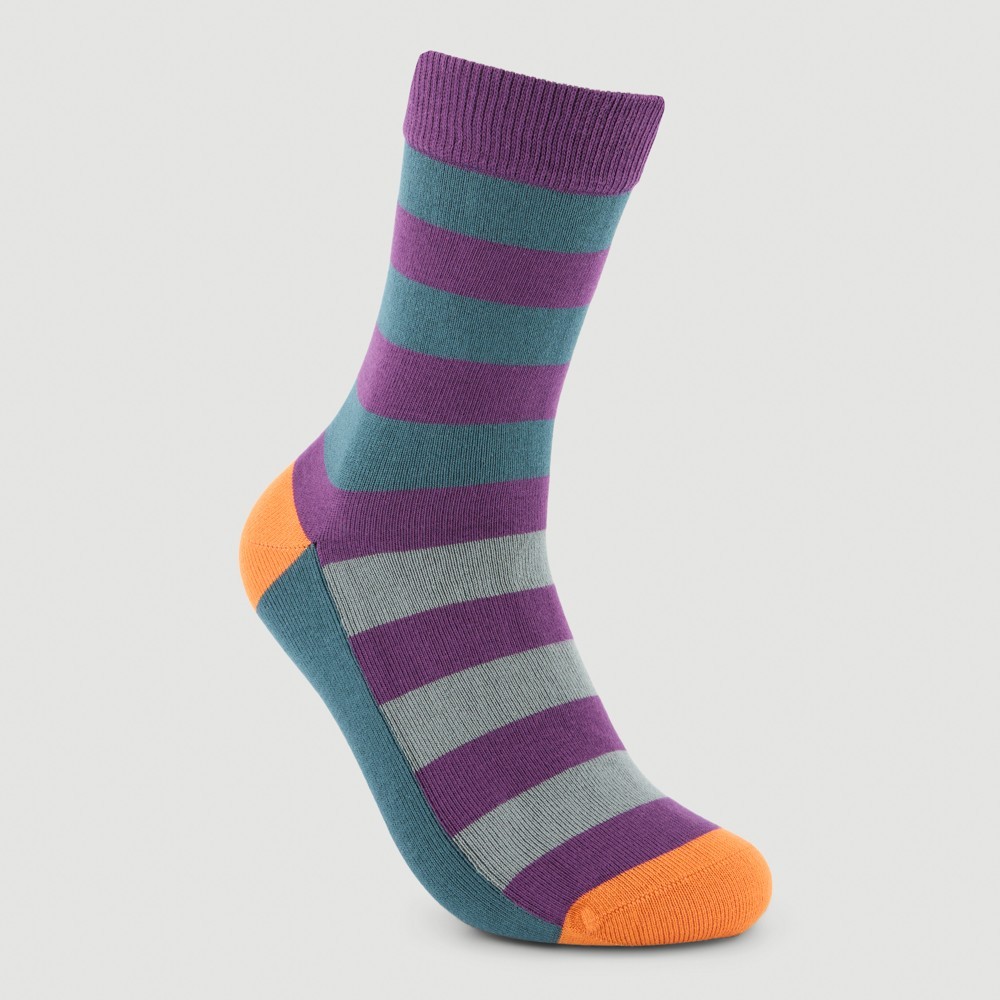 CALCETINES DE ALGODÓN ORGÁNICO MODELO CONTRASTE RAYAS PRUNO VERALUNA