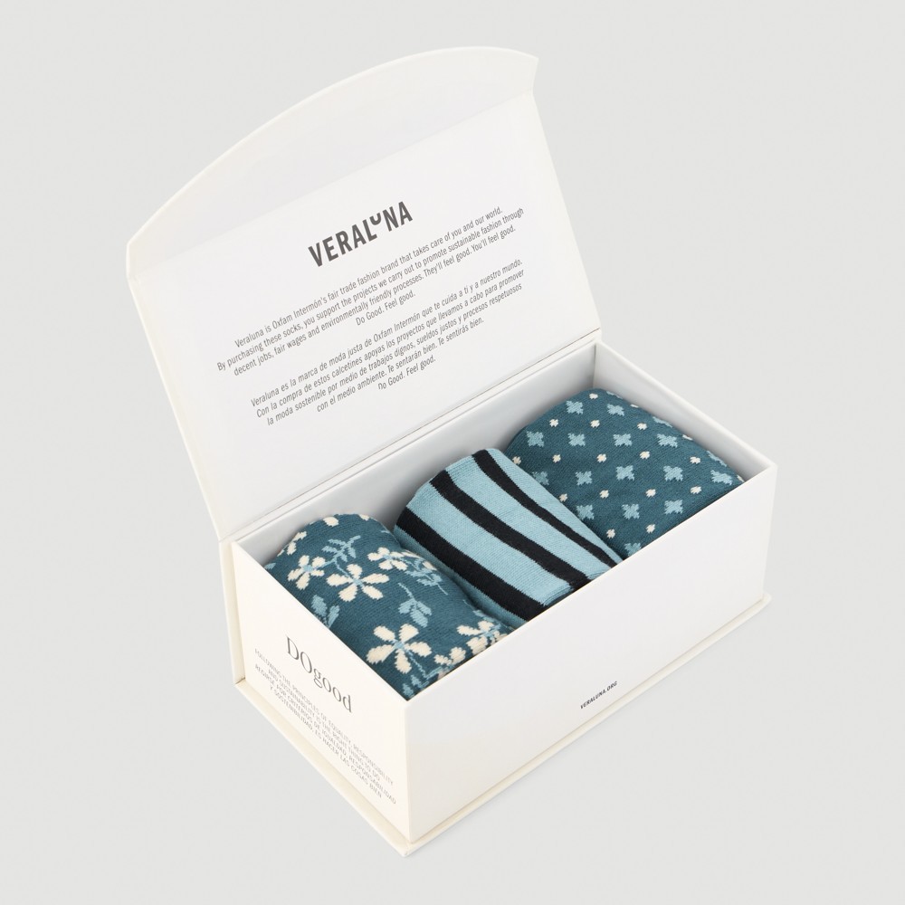 CALCETINES DE ALGODÓN ORGÁNICO EN CAJA REGALO OCEANO TURMALIN VERALUNA