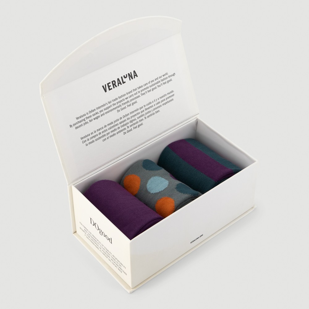 CALCETINES DE ALGODÓN ORGÁNICO EN CAJA REGALO NARANJA MALVA VERALUNA