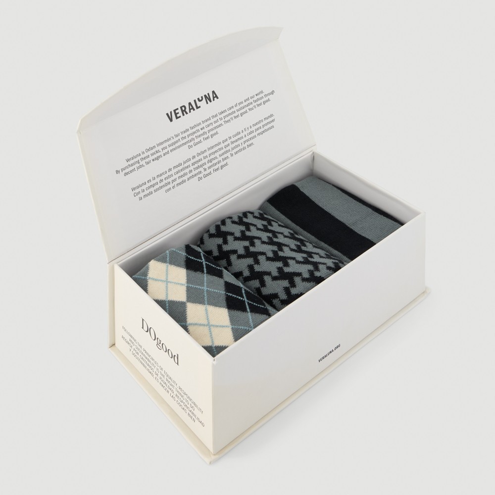 CALCETINES DE ALGODÓN ORGÁNICO EN CAJA REGALO NEGRO GRIS VERALUNA