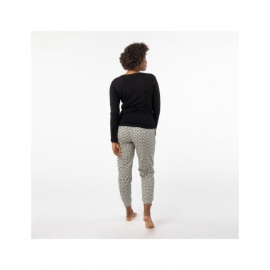 PIJAMA DE MUJER DE ALGODÓN ORGÁNICO FUSA BLOCKS NEGRO VERALUNA