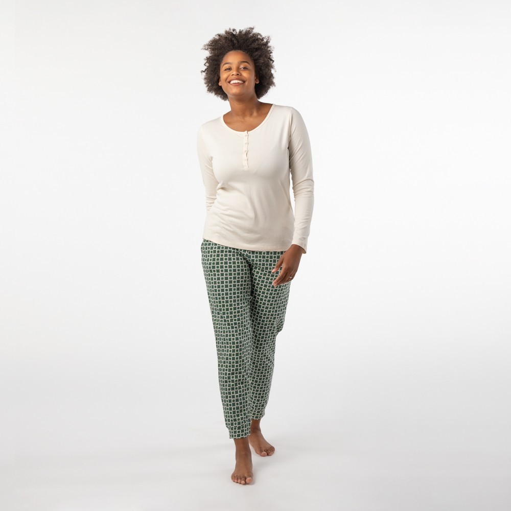 PIJAMA DE MUJER DE ALGODÓN ORGÁNICO FUSA BLOCKS BRUMA VERALUNA