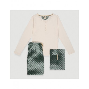 PIJAMA DE MUJER DE ALGODÓN ORGÁNICO FUSA BLOCKS BRUMA VERALUNA