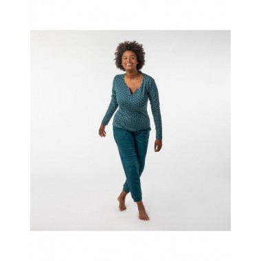 PIJAMA DE MUJER DE ALGODÓN ORGÁNICO BETA BRILLO OCEANO VERALUNA