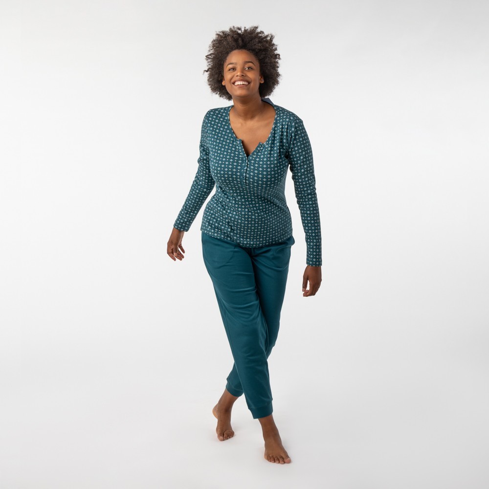 PIJAMA DE MUJER DE ALGODÓN ORGÁNICO BETA BRILLO OCEANO VERALUNA