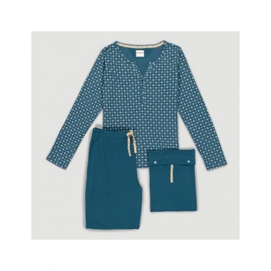 PIJAMA DE MUJER DE ALGODÓN ORGÁNICO BETA BRILLO OCEANO VERALUNA