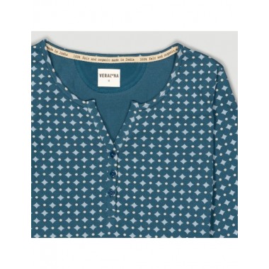 PIJAMA DE MUJER DE ALGODÓN ORGÁNICO BETA BRILLO OCEANO VERALUNA