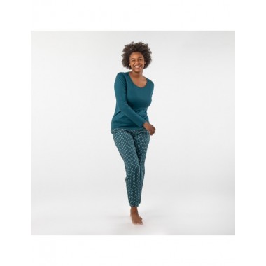 PIJAMA DE MUJER DE ALGODÓN ORGÁNICO GAMMA BRILLO OCEANO VERALUNA