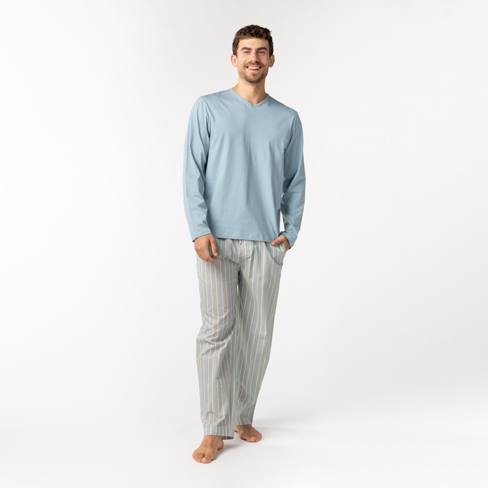 PIJAMA DE HOMBRE DE ALGODÓN ORGÁNICO UVE RAYAS TURMALIN VERALUNA