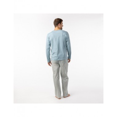 PIJAMA DE HOMBRE DE ALGODÓN ORGÁNICO UVE RAYAS TURMALIN VERALUNA