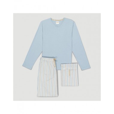 PIJAMA DE HOMBRE DE ALGODÓN ORGÁNICO UVE RAYAS TURMALIN VERALUNA
