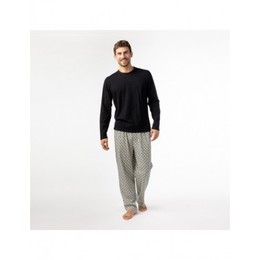 PIJAMA DE HOMBRE DE ALGODÓN ORGÁNICO IOTA BLOCKS NEGRO VERALUNA