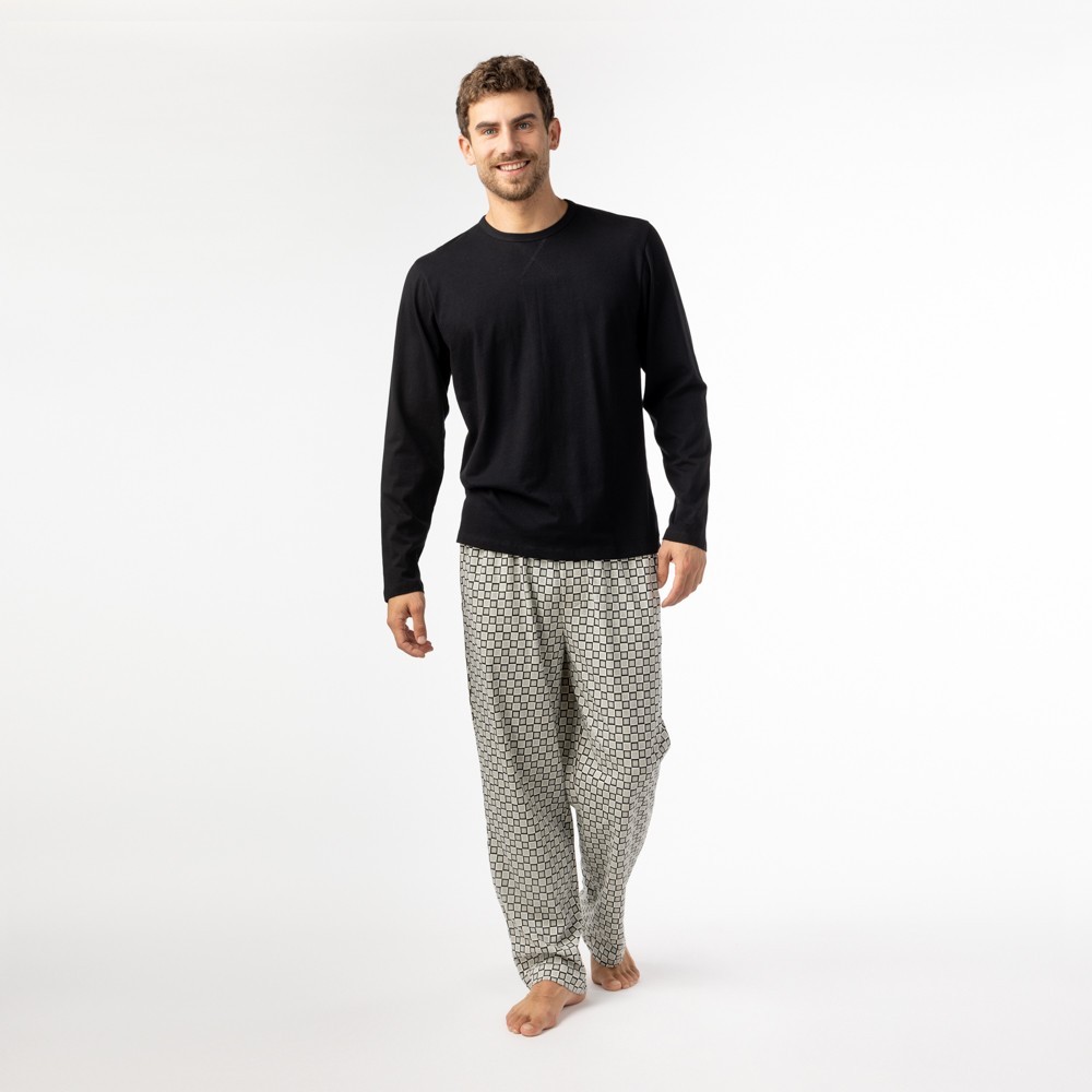 PIJAMA DE HOMBRE DE ALGODÓN ORGÁNICO IOTA BLOCKS NEGRO VERALUNA