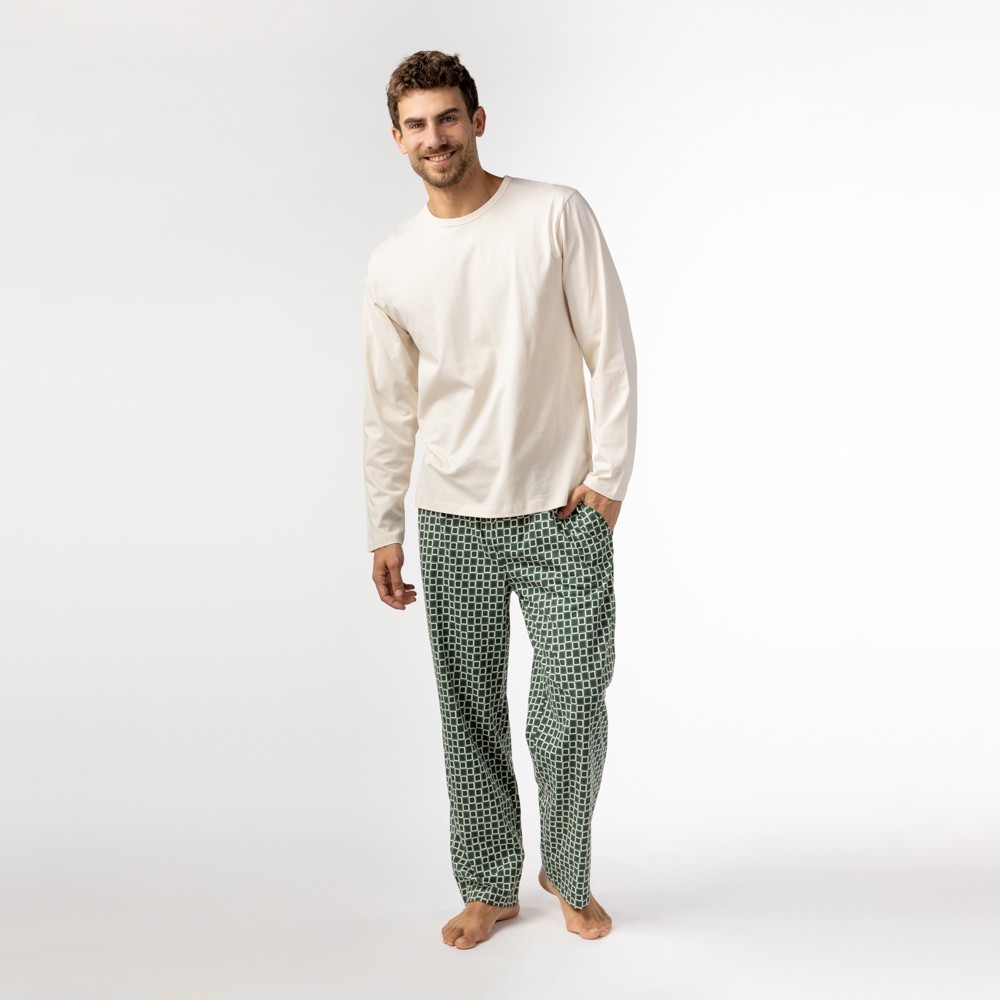 PIJAMA DE HOMBRE DE ALGODÓN ORGÁNICO IOTA BLOCKS BRUMA VERALUNA