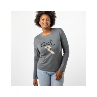 CAMISETA DE MUJER DE ALGODÓN ORGÁNICO BASIC LONG CENIZA VERALUNA