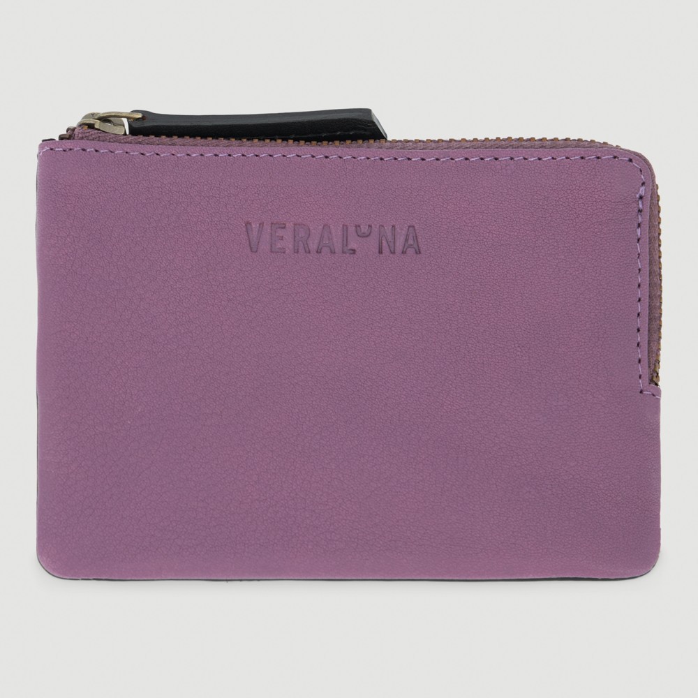 MONEDERO HECHO A MANO DE PIEL MODELO SAKURA PRUNO NEGRO VERALUNA