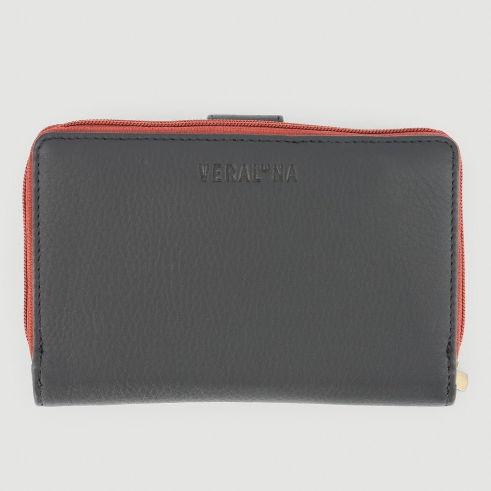 CARTERA HECHA A MANO DE PIEL MODELO VEDA ROJO NEGRO VERALUNA