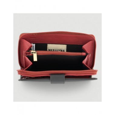 CARTERA HECHA A MANO DE PIEL MODELO VEDA ROJO NEGRO VERALUNA
