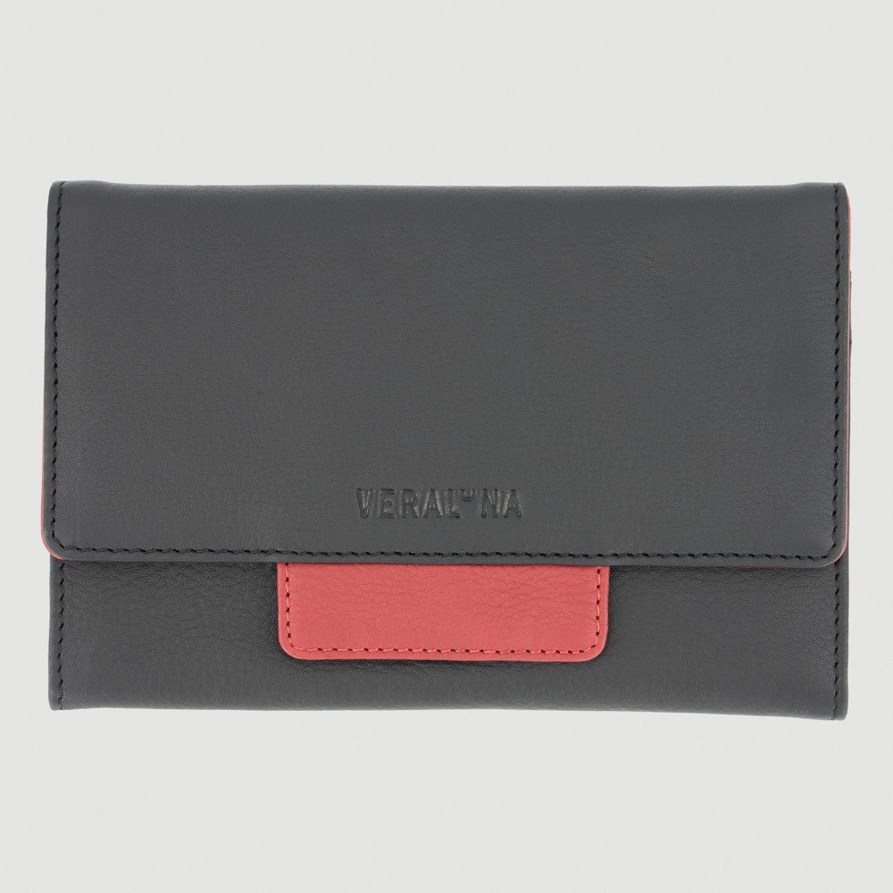 MONEDERO HECHO A MANO DE PIEL MODELO TERU ROJO NEGRO VERALUNA