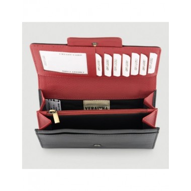 MONEDERO HECHO A MANO DE PIEL MODELO TERU ROJO NEGRO VERALUNA