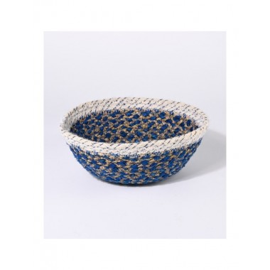CESTA ARTESANAL DE JUTE COLOR AZUL CON BORDE BLANCO