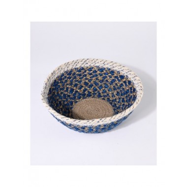 CESTA ARTESANAL DE JUTE COLOR AZUL CON BORDE BLANCO