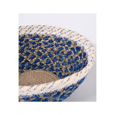 CESTA ARTESANAL DE JUTE COLOR AZUL CON BORDE BLANCO