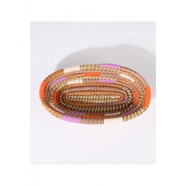 CESTA OVAL DE ALGA MARINA Y ALGODÓN CON HILOS COLOR NARANJA Y LILA