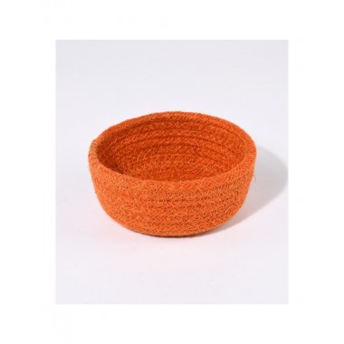 CESTA REDONDA DE JUTE COLOR NARANJA DIAMETRO 13 CM