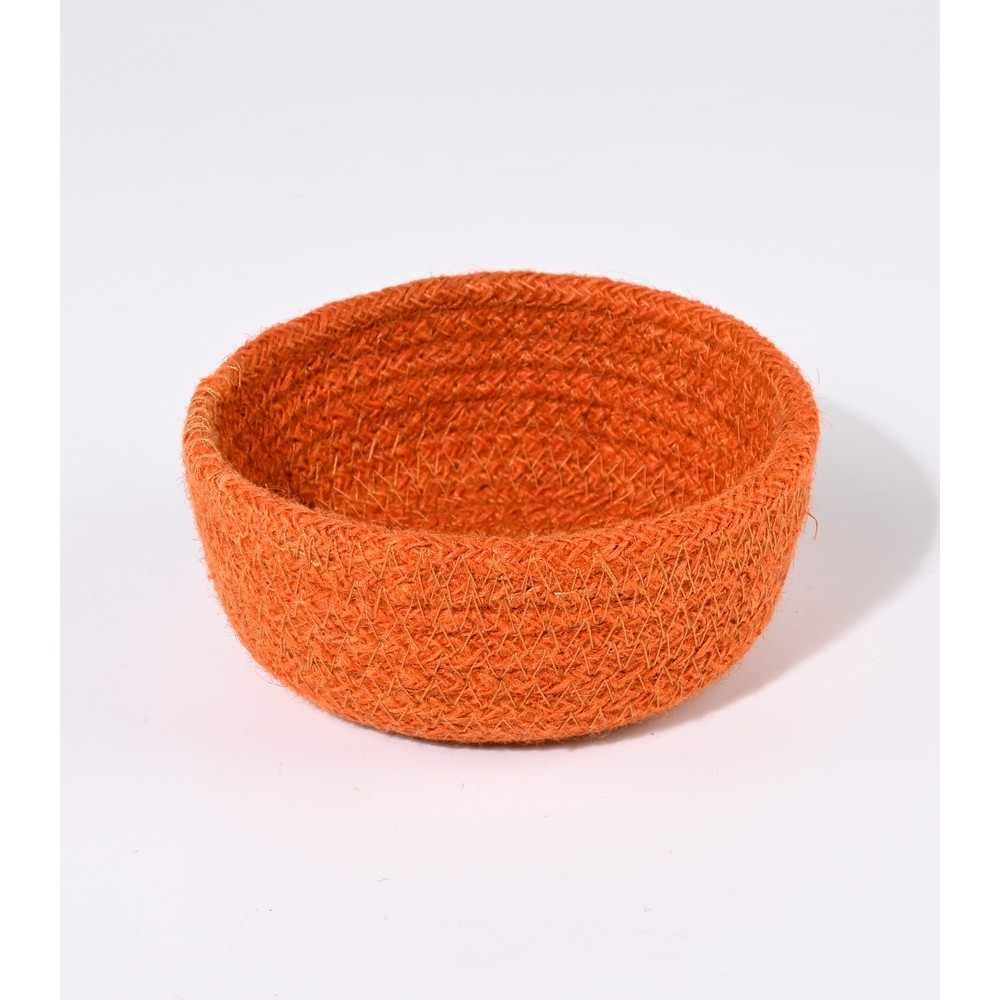 CESTA REDONDA DE JUTE COLOR NARANJA DIAMETRO 13 CM