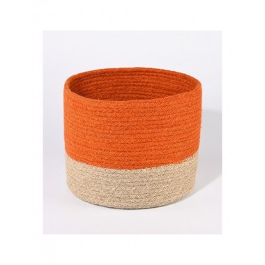 CESTA REDONDA DE JUTE COLOR NATURAL Y NARANJA DIAMETRO 25 CM