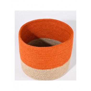 CESTA REDONDA DE JUTE COLOR NATURAL Y NARANJA DIAMETRO 25 CM