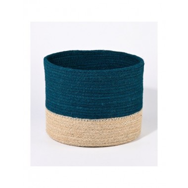 CESTA REDONDA DE JUTE COLOR NATURAL Y TINTA DIAMETRO 25 CM