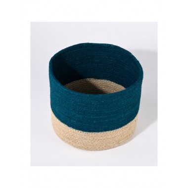 CESTA REDONDA DE JUTE COLOR NATURAL Y TINTA DIAMETRO 25 CM