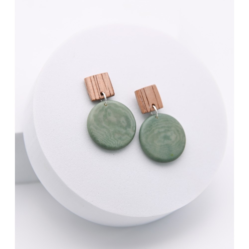 PENDIENTES ARTESANALES DE TAGUA COLOR BAMBÚ Y SALVIA