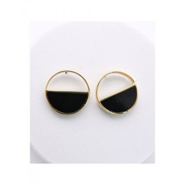 PENDIENTES ARTESANALES DE LATÓN MOTIVO MITADES COLOR NEGRO