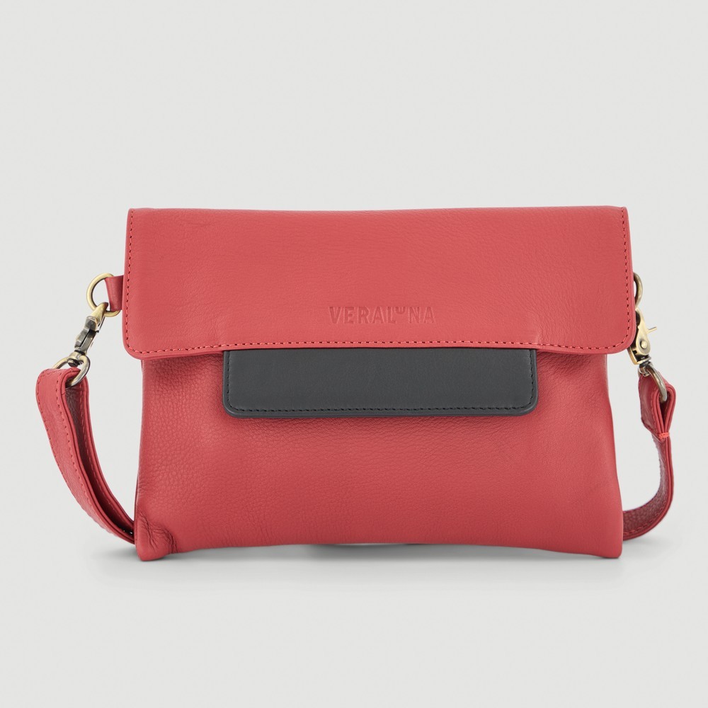 BOLSO HECHO A MANO DE PIEL MODELO FATEH ROJO NEGRO VERALUNA