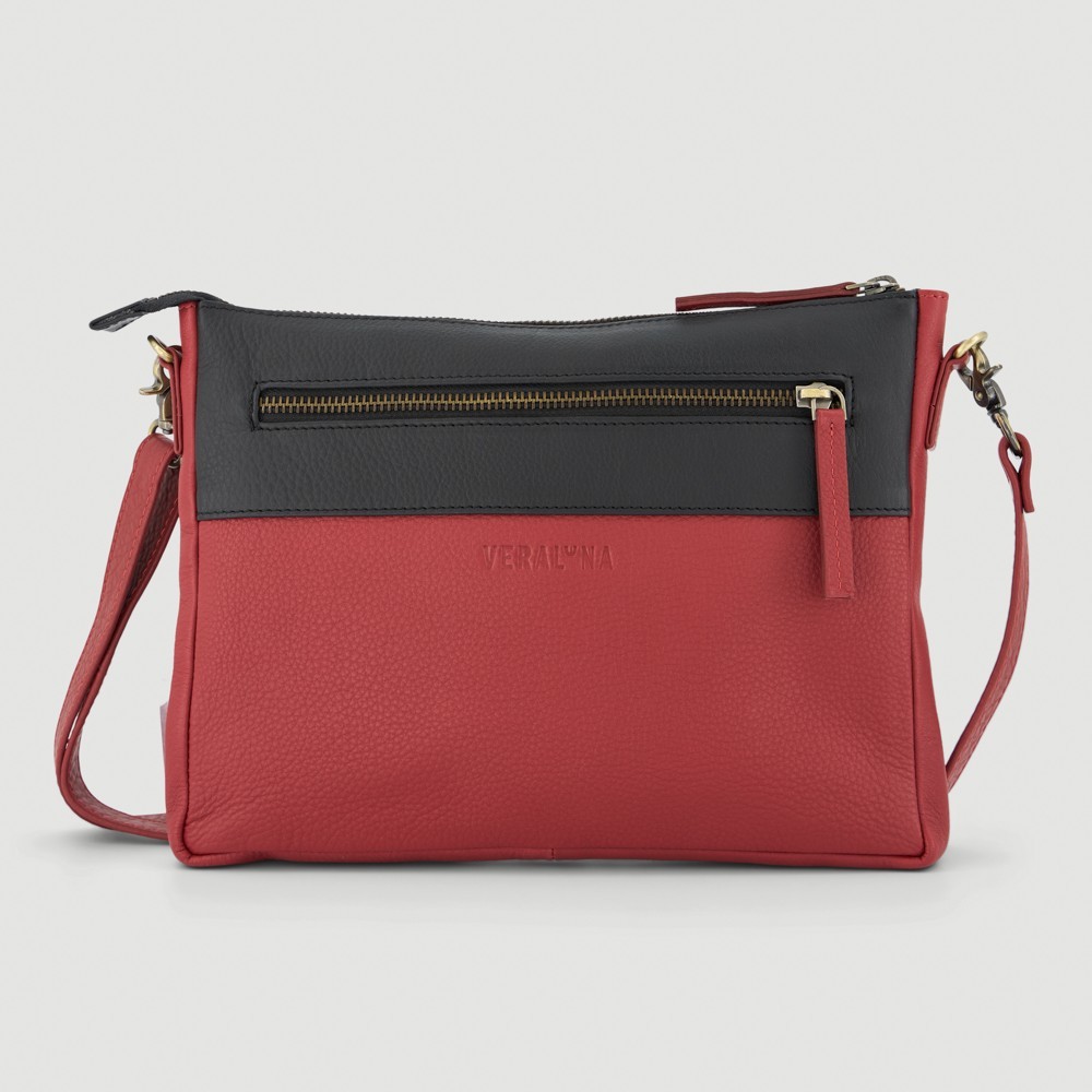 BOLSO HECHO A MANO DE PIEL MODELO CASNER ROJO NEGRO VERALUNA